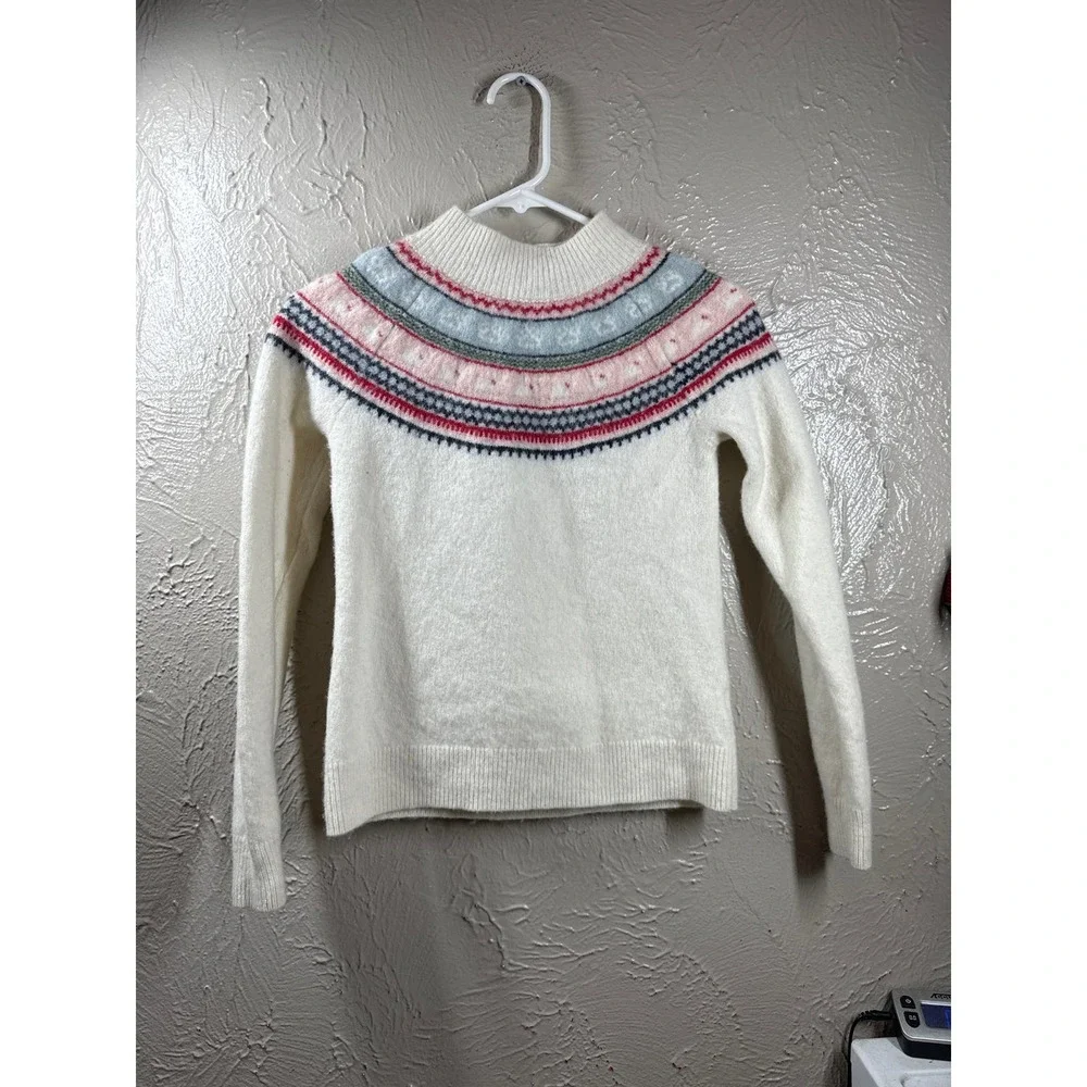 Tabitha Webb White Fair Isle Lambswool Blend Knit Pullover Sweater Size Small‎